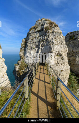 Away to the viewpoint in the cliffs, Etretat, Seine-Maritime Department, Atlantic Ocean, Normandy, France Stock Photo