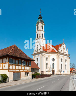 Germany, Baden-WÃ¼rttemberg, Bad Schussenried, Steinhausen, pilgrimage church of Our Lady and parish church 'St. Peter and Paul', master builder 'Dominikus Zimmermann', considered the most beautiful village church in the world. Stock Photo