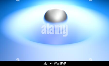 Metallic chrome sphere in a blue glue environment - 3D rendering Stock Photo