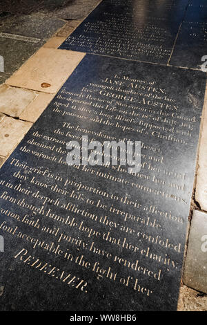 England, Hampshire, Winchester, Winchester Cathedral, Jane Austen Memorial Stone Stock Photo