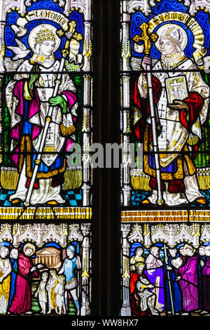 England, Kent, Canterbury, The Catholic Church of Saint Thomas of Canterbury, Stained Glass Window depicting Saint Augustine and Saint Gregory Stock Photo