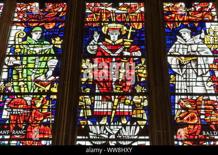 England, Kent, Canterbury, Canterbury Cathedral, Stained Glass Window depicting Saint Anselm Archbishop of Canterbury from 1093-1109 Stock Photo