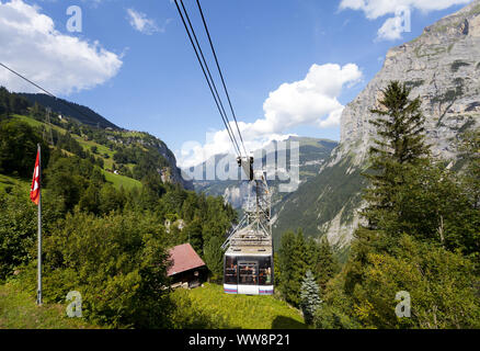 Aerial Tramway from Stechelberg to Gimmelwald, Lauterbrunnen Valley, Bernese Highlands, Canton of Bern, Switzerland Stock Photo