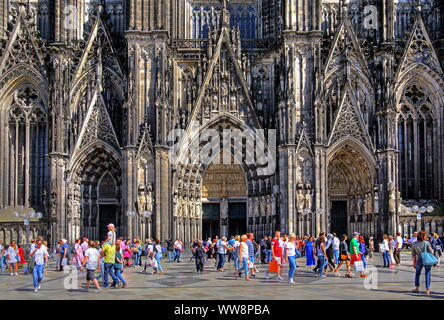 Domplatte with portal of the cathedral in the Old Town, Cologne, North Rhine-Westphalia, West Germany, Germany Stock Photo