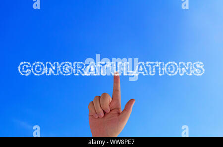 Congratulations cloud text, business success concept on blue sky background with copy space Stock Photo