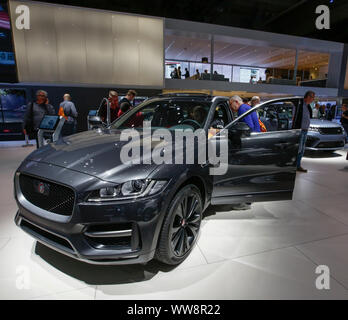 Frankfurt, Germany. 12th Sep, 2019. The British car manufacturer Jaguar displays the Jaguar F-Pace 20d AWD compact crossover SUV at the 2019 Internationale Automobil-Ausstellung (IAA). (Photo by Michael Debets/Pacific Press) Credit: Pacific Press Agency/Alamy Live News Stock Photo