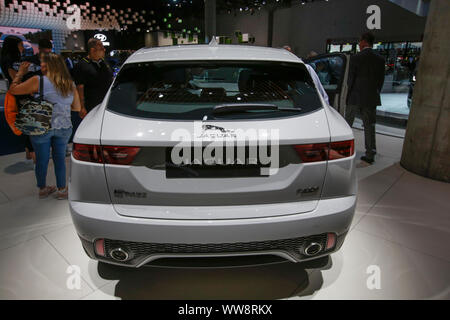 Frankfurt, Germany. 12th Sep, 2019. The British car manufacturer Jaguar displays the Jaguar E-Pace P200 AWD subcompact crossover SUV at the 2019 Internationale Automobil-Ausstellung (IAA). (Photo by Michael Debets/Pacific Press) Credit: Pacific Press Agency/Alamy Live News Stock Photo