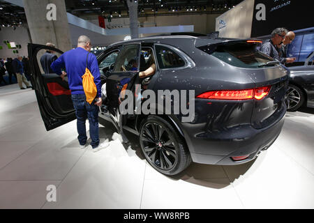 Frankfurt, Germany. 12th Sep, 2019. The British car manufacturer Jaguar displays the Jaguar F-Pace 20d AWD compact crossover SUV at the 2019 Internationale Automobil-Ausstellung (IAA). (Photo by Michael Debets/Pacific Press) Credit: Pacific Press Agency/Alamy Live News Stock Photo