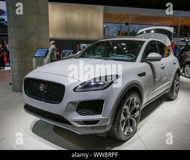 Frankfurt, Germany. 12th Sep, 2019. The British car manufacturer Jaguar displays the Jaguar E-Pace P200 AWD subcompact crossover SUV at the 2019 Internationale Automobil-Ausstellung (IAA). (Photo by Michael Debets/Pacific Press) Credit: Pacific Press Agency/Alamy Live News Stock Photo