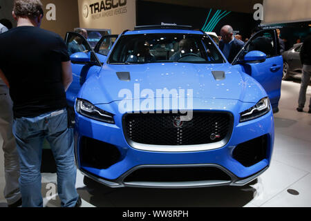 Frankfurt, Germany. 12th Sep, 2019. The British car manufacturer Jaguar displays the Jaguar F-Pace SWR AWD at the 2019 Internationale Automobil-Ausstellung (IAA). (Photo by Michael Debets/Pacific Press) Credit: Pacific Press Agency/Alamy Live News Stock Photo