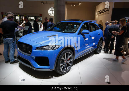 Frankfurt, Germany. 12th Sep, 2019. The British car manufacturer Jaguar displays the Jaguar F-Pace SWR AWD at the 2019 Internationale Automobil-Ausstellung (IAA). (Photo by Michael Debets/Pacific Press) Credit: Pacific Press Agency/Alamy Live News Stock Photo