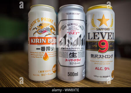 Shibuya, Tokyo / Japan - June 11 2018: Editorial Imported beverage Kirin, Asahi and Sapporo, 3 major beer brands in Japan Stock Photo