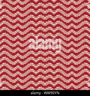 seamless vetor pattern with wavy stripes of leaves on a red background Stock Vector