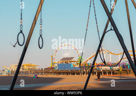 Travelling Rings for exercise at muscle beach jungle gym on in Santa Monica, California at early morning Stock Photo