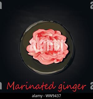 Marinated ginger slices illustration  isolated on black Stock Vector