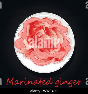 Marinated ginger slices illustration  isolated on black Stock Vector