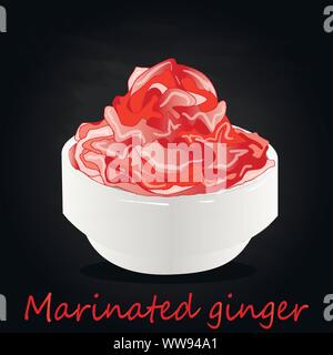 Marinated ginger slices illustration  isolated on black Stock Vector
