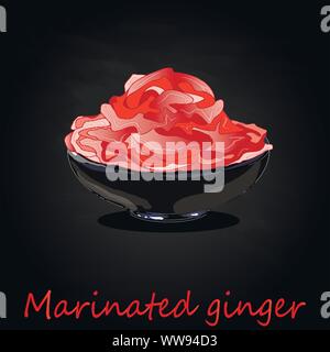 Marinated ginger slices illustration  isolated on black Stock Vector