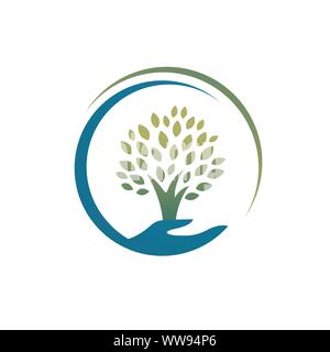Simple silhouette hand and tree logo vector icons Stock Vector