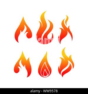 set fire flames vector icons illustrations in white background Stock Vector