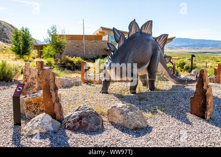 Jensen, USA - July 23, 2019: Visitor center art statue in Dinosaur National Monument Park outside in Utah Stock Photo