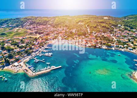 Lumbarda on Korcula island archipelago aerial view, southern Dalmatia, Croatia Stock Photo