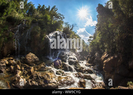 Famous travel tourist waterfall at Cat Cat Village in Sapa Sapa Vietnam Indochina Asia Stock Photo