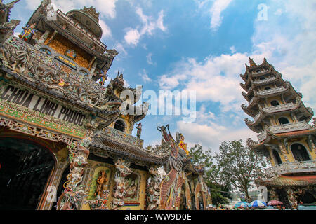 Linh Phuoc Pagoda or Ve Chai Pagoda, buddhist shrine covered in mosaic art in Da lat, Vietnam and free of charge to visit for both locals and tourist Stock Photo