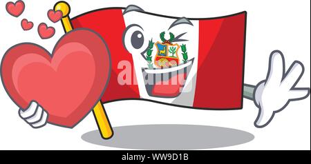 With heart peru cartoon flag attached to wall mascot Stock Vector