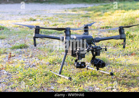 Drone Flight in the Countryside - Commercial Drone Operation Stock Photo