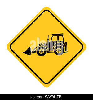 Excavator heavy machinery road sign drawing by illustration Stock Photo