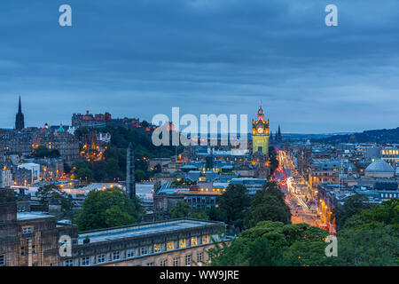 Twilight view over Edinburgh as seen from Calton Hill. Stock Photo