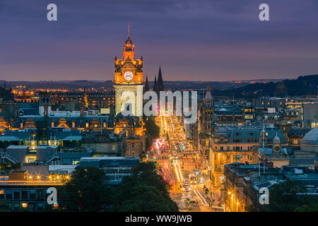 Twilight view over Edinburgh as seen from Calton Hill. Stock Photo