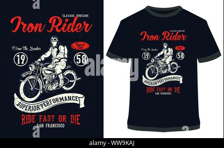 Motorcycle Race - Speed Racer - Custom Motor - Moto Ride - Military Ride - Iron Rider Vector Graphics, For Sticker Or Printing For The T-shirt Stock Vector