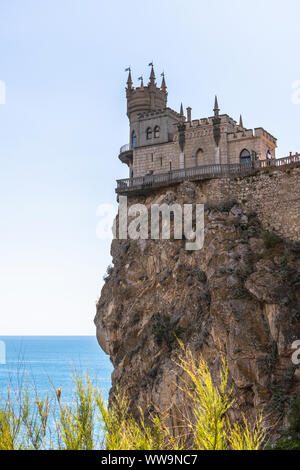 Gaspra, Crimea - July 7. 2019. Castle of Swallows Nest on the Cape Ai-Todor of Black Sea coast Stock Photo
