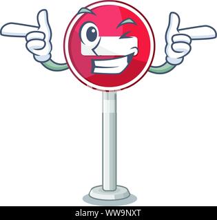Wink no entry on cartoon side of road Stock Vector