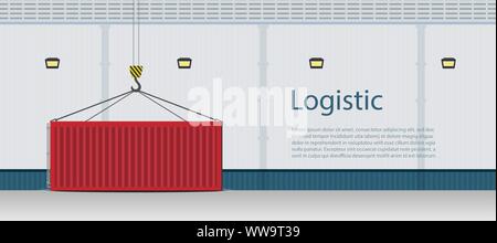 Warehouse exterior banner with container flat design vector illustration Stock Vector
