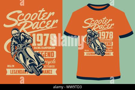 Scooter Racer - Scooter Pride - Vector graphic typographic poster. Vintage motorcycle label, badge, logo, icon or t-shirt Stock Vector