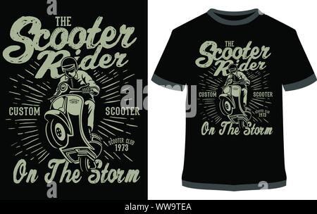 Scooter Racer - Scooter Pride - Vector graphic typographic poster. Vintage motorcycle label, badge, logo, icon or t-shirt Stock Vector