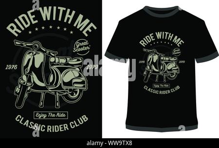 Scooter Racer - Scooter Pride - Vector graphic typographic poster. Vintage motorcycle label, badge, logo, icon or t-shirt Stock Vector