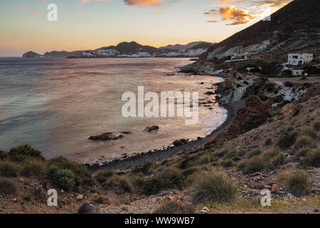 Sunset landscape in Cala Higuera. San Jose. Natural Park of Cabo de Gata. Spain. Stock Photo
