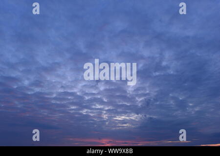 Sky in blue glowing cirrus clouds in the twilight Stock Photo