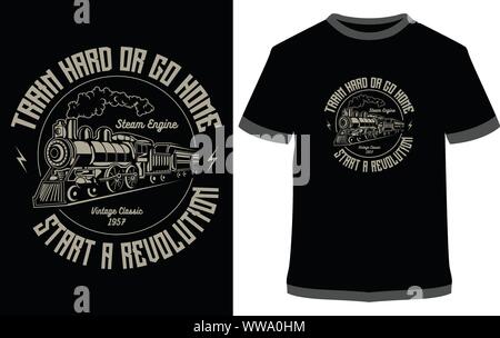 Train Insane T-shirt - vector design illustration, it can use for label, logo, sign, sticker for printing for the t-shirt. Stock Vector