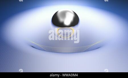 Metallic chrome sphere in a blue glue environment - 3D rendering Stock Photo