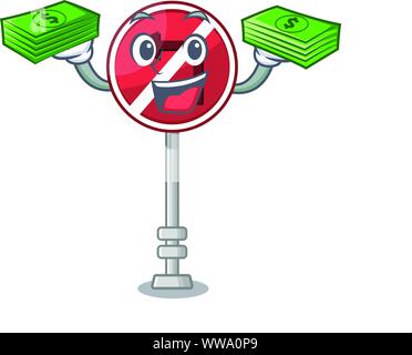 With money bag no left turn with cartoon shape Stock Vector