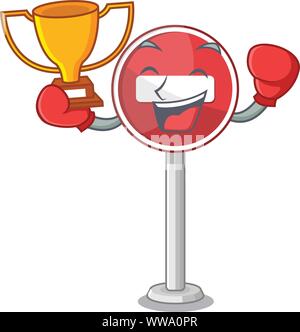 Boxing winner miniature no entry on mascot table Stock Vector