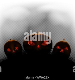 Halloween pumpkins in transparent dark Stock Vector