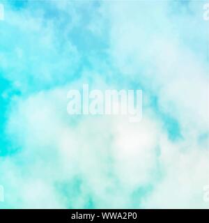 Abstract vector background texture of a vibrant teal blue sky with soft white clouds, square frame Stock Vector