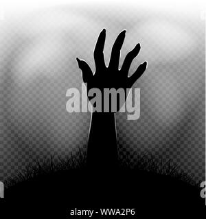 Halloween zombie hand in transparent dark Stock Vector