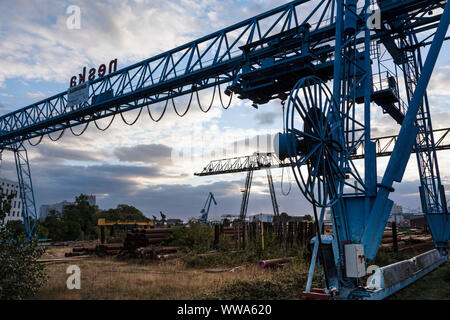 Gantry crane in the industrial area in the harbor Dusseldorf. Stock Photo